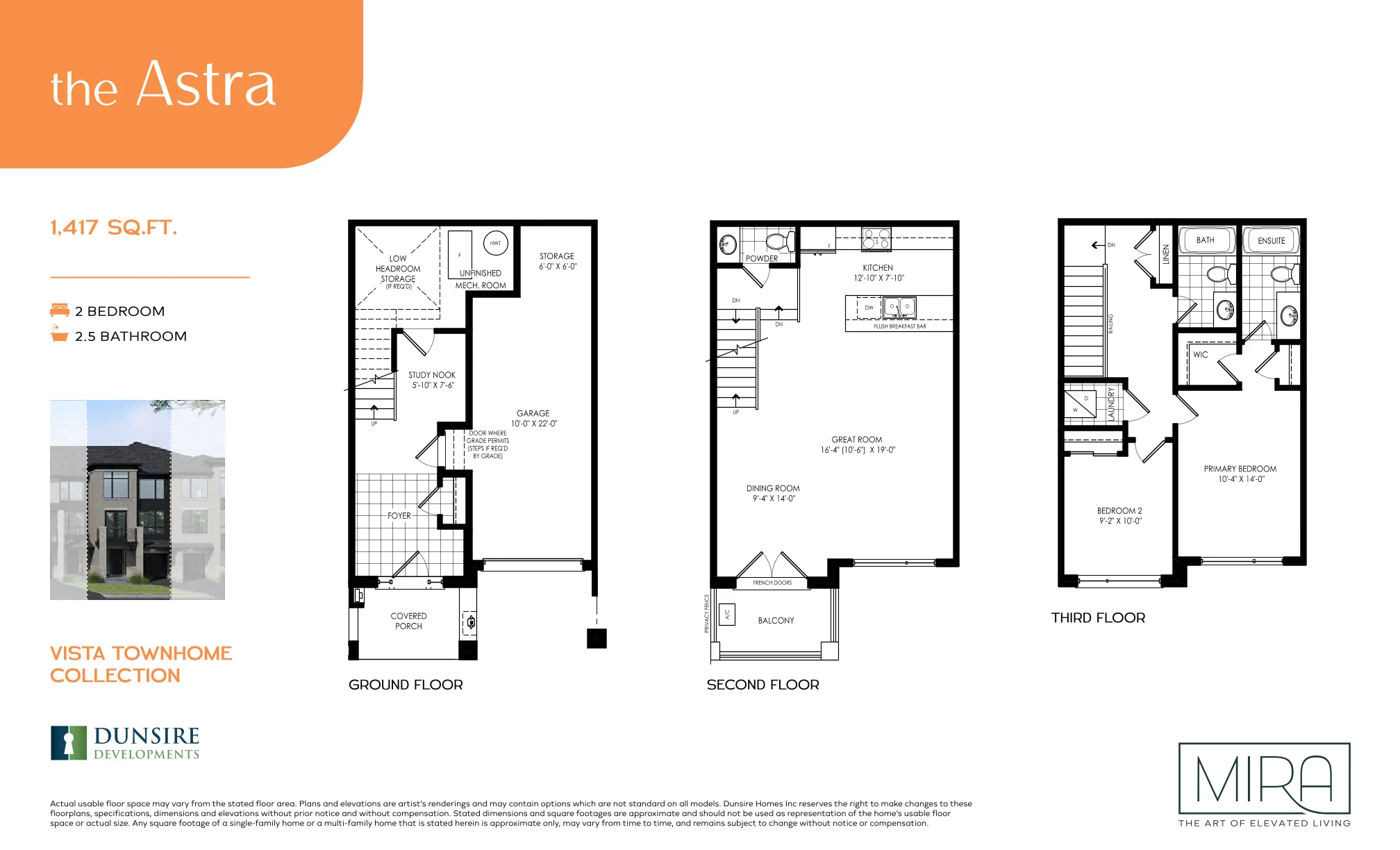 Astra floor plan, 2 bed 2.5 bath